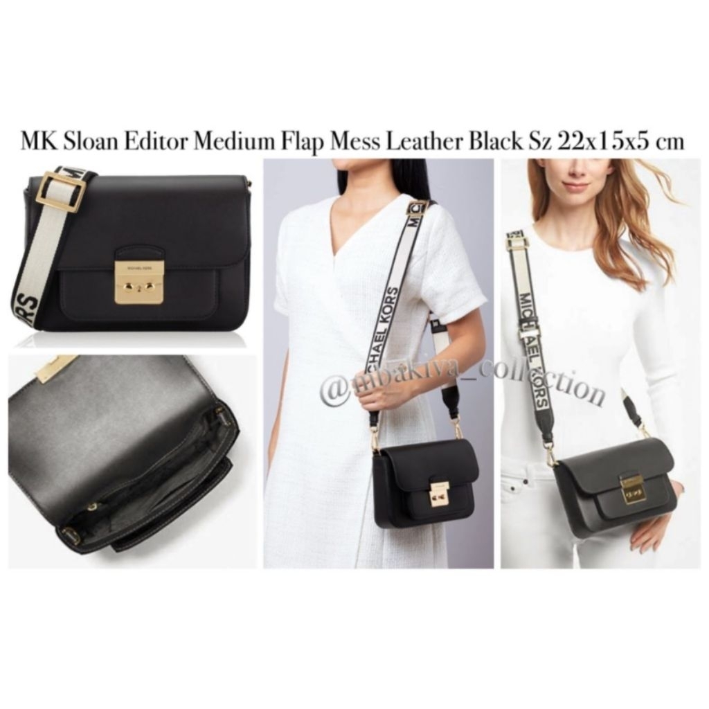 MK Sloan Editor Medium Flap Mess Leather Black