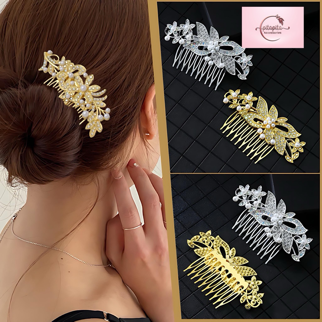 Sirkam berlian bridesmaid mutiara berlian imitasi putih emas