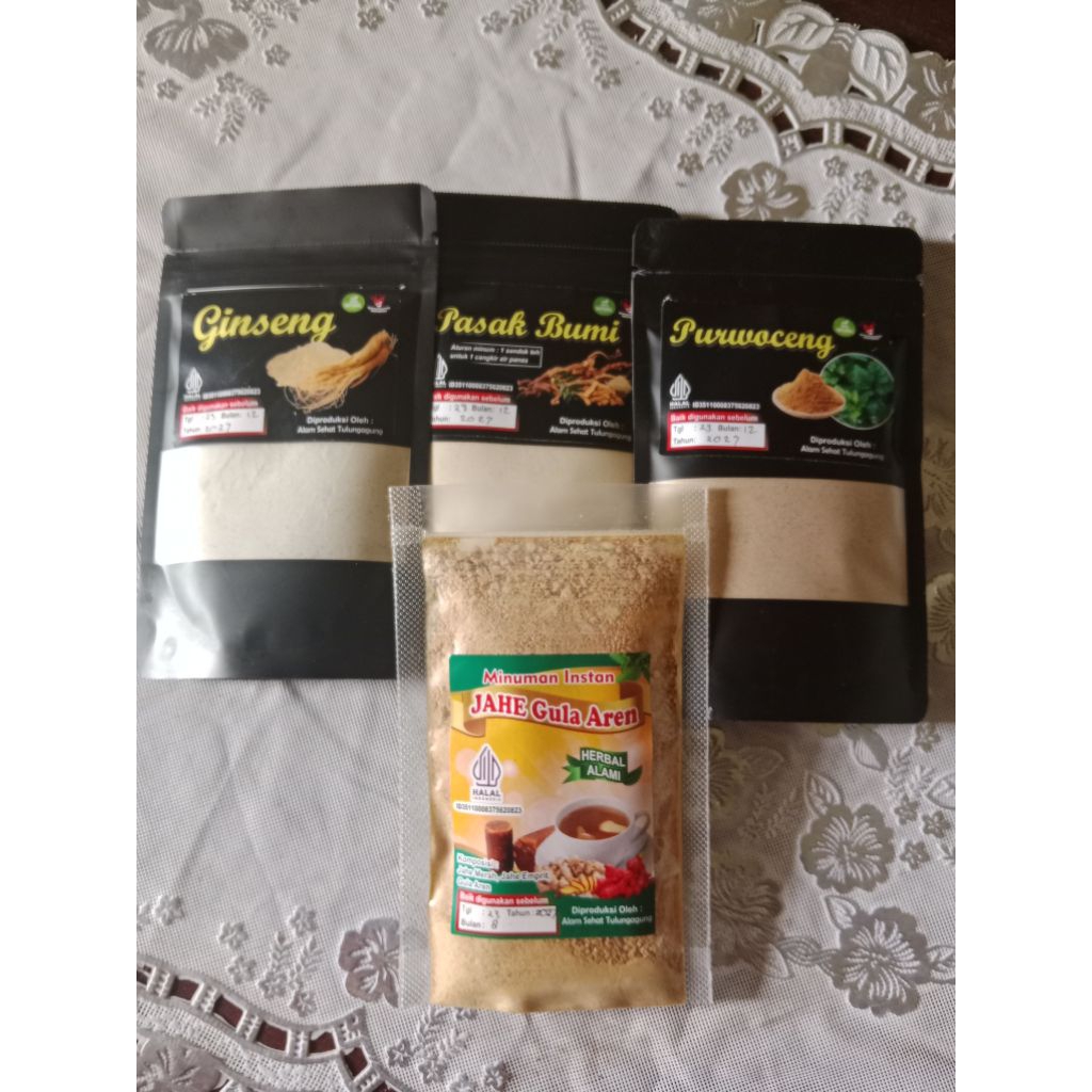 

1paket lengkap (3pack) ginseng bubuk 50gr/pasak bumi bubuk 50gr/purwaceng bubuk 50gr(beli 3pack free 1)