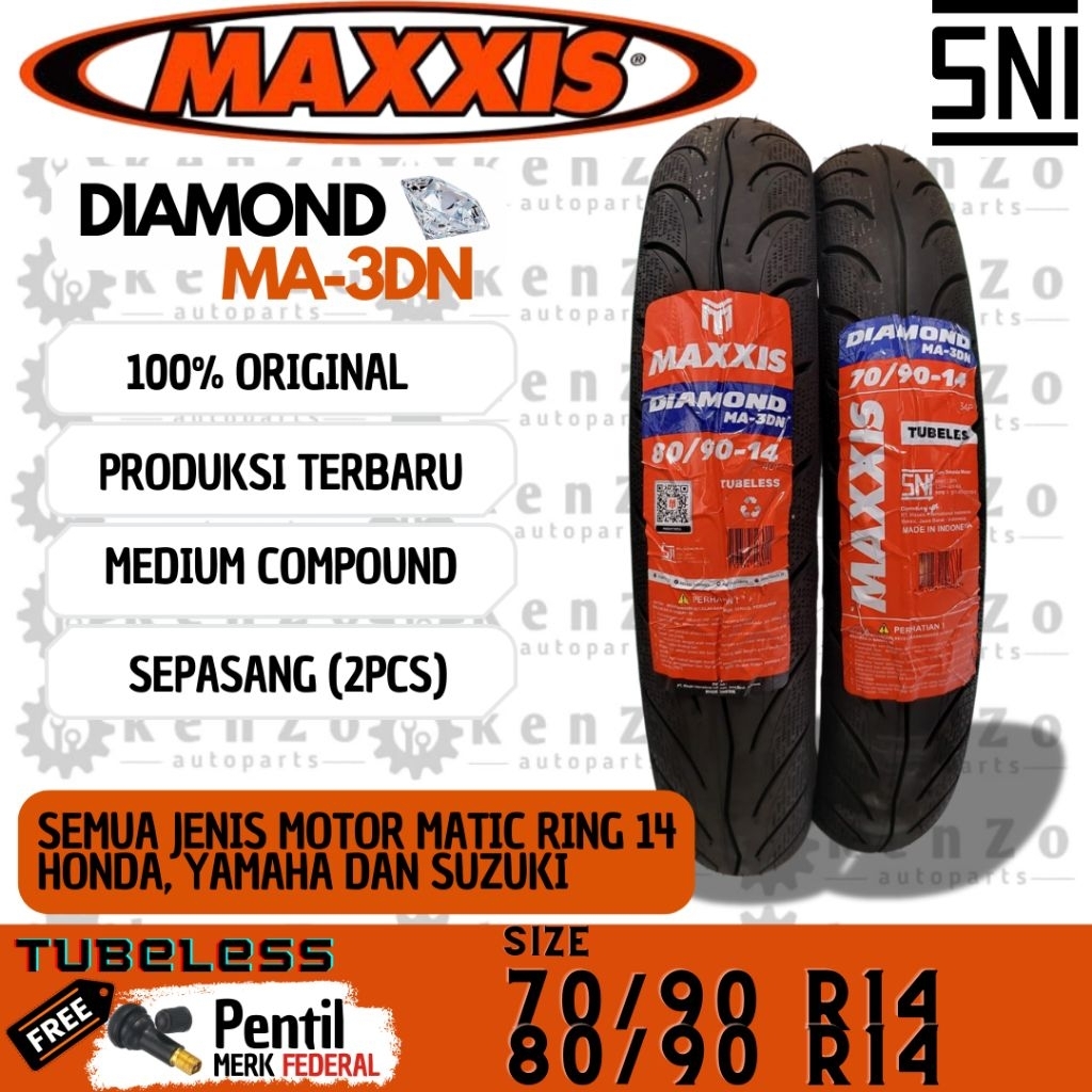 [Original Maxxis] Paketan Ban Baru Sepasang Motor Yamaha Mio J sporty M3 S Gear 70/90-14 80/90-14 MA