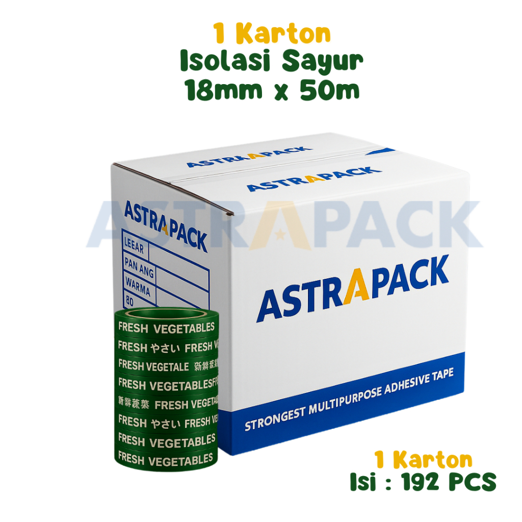 

Astrapack | 1 Dus Lakban OPP Sayur Fresh Vegetables 18 mm x 50 Meter | Tersedia Instant Grosir