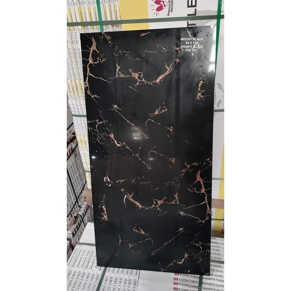 granit 60x120 motif hitam corak emas missisipi black