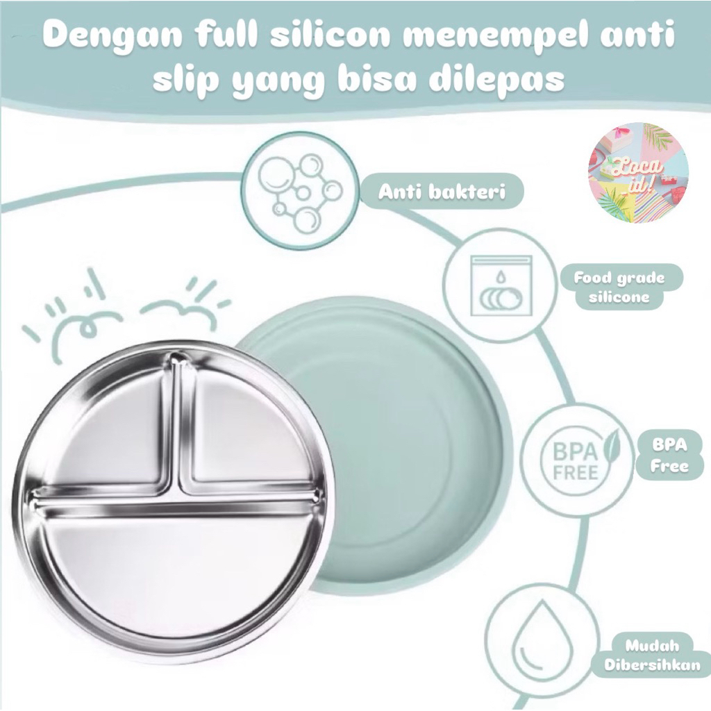 Piring makan anak stainless silicone suction plate premium Mpasi