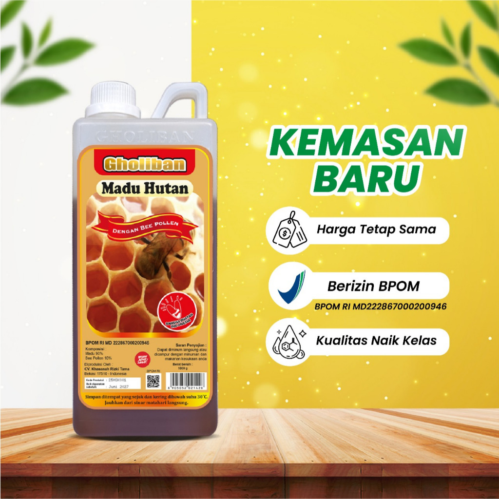 

Madu Hutan Gholiban 1kg 500gr Madu Kalimantan Mengandung Beepollen Royal Jelly Randu 1kg