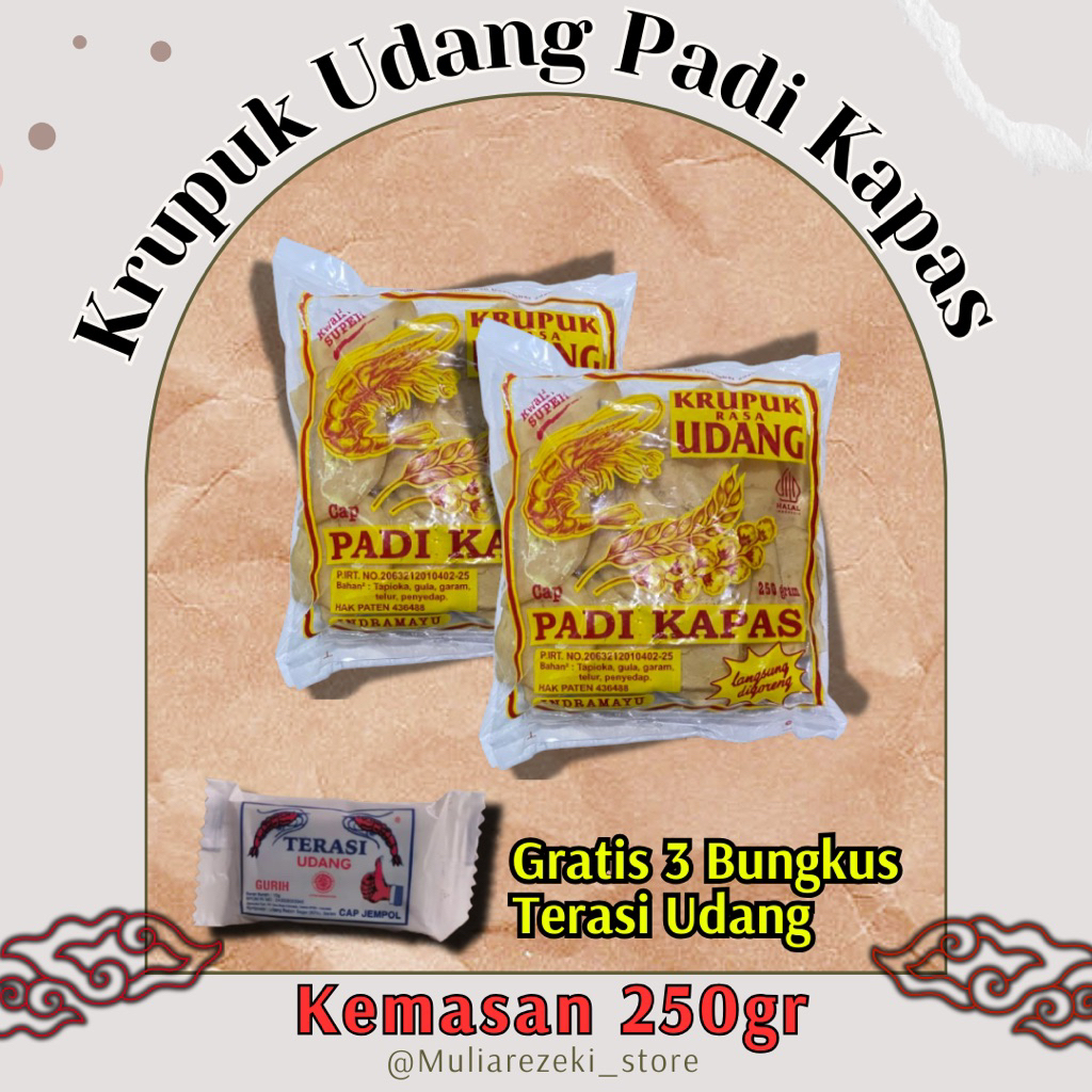 

Kerupuk Udang Padi Kapas paket 2 bungkus gratis 3 trasi udang Kerupuk Udang oleh oleh khas cirebon