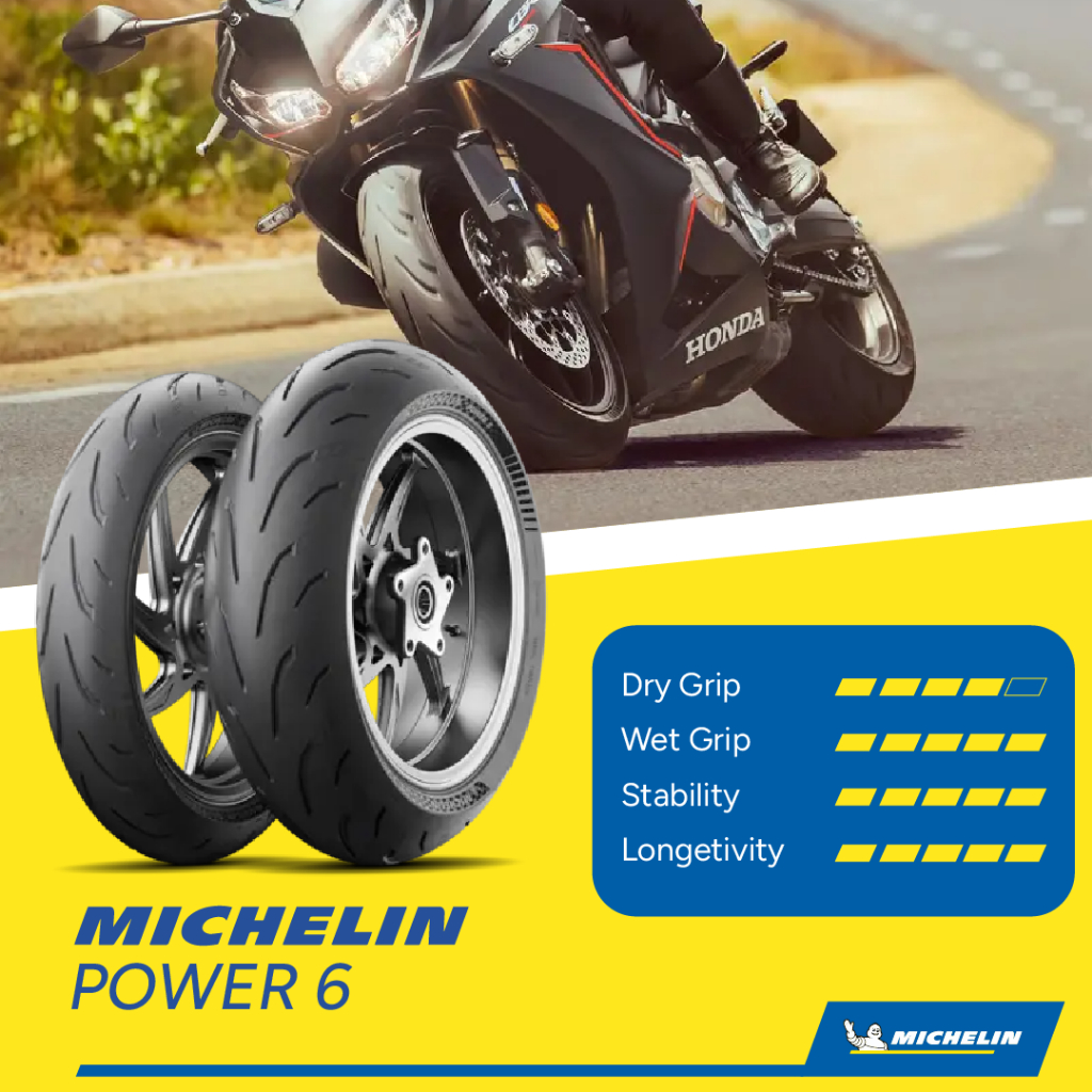ban michelin power 6 ukuran 120/70-17, 160/60-17, 180/55-17, 190/55-17, 200/55-17 tubeles ready untu