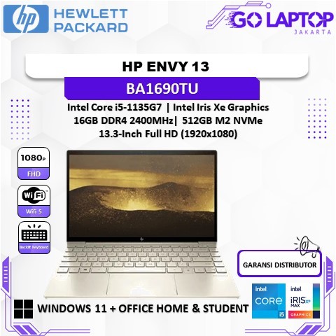 HP ENVY 13 INTEL CORE I5 1135G7 RAM 16GB 512GB SSD 13.3FHD IPS WINDOWS11