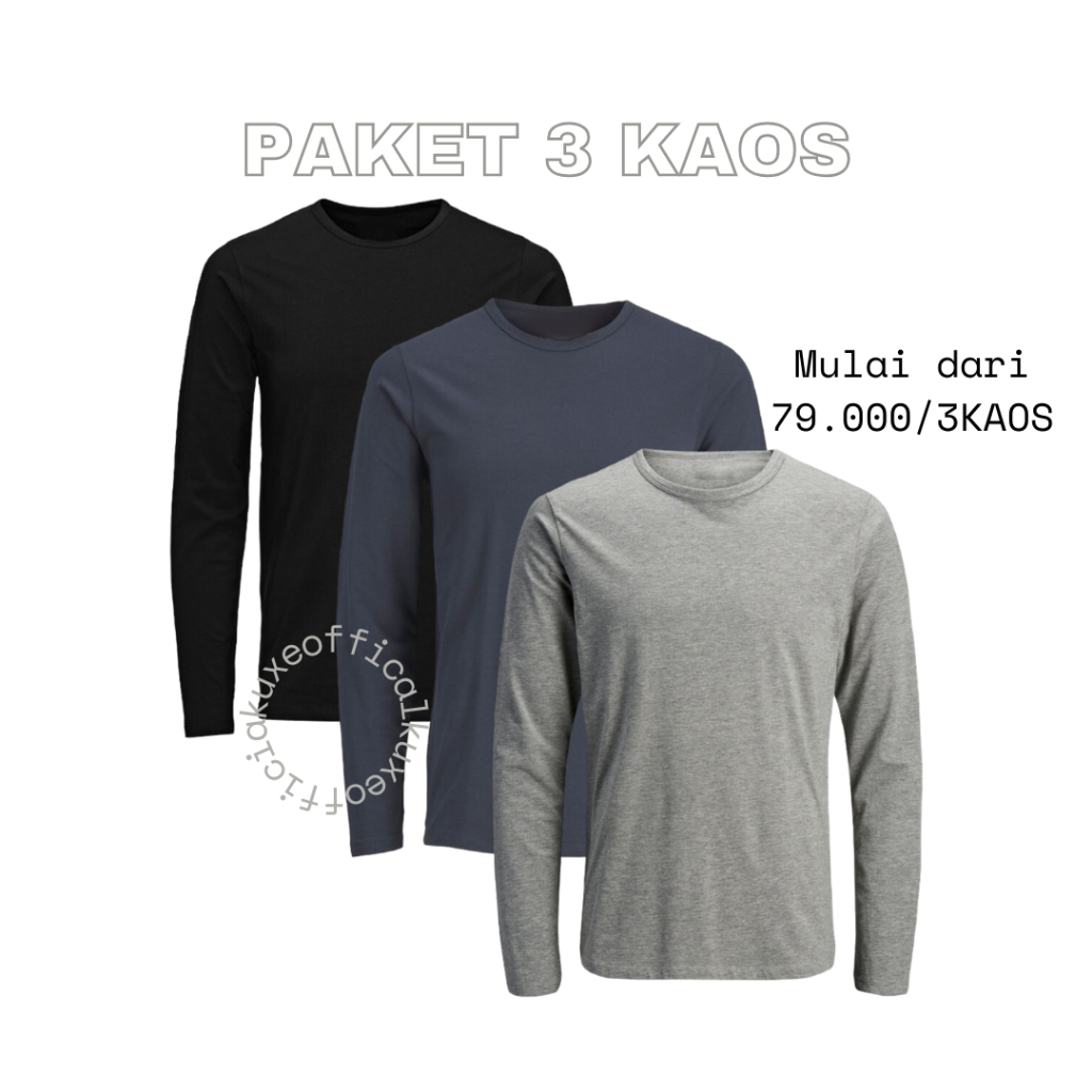 Paket 3 Kaos Lengan Panjang Pria / kaos polos lengan panjang Pria / Baju lengan panjang pria