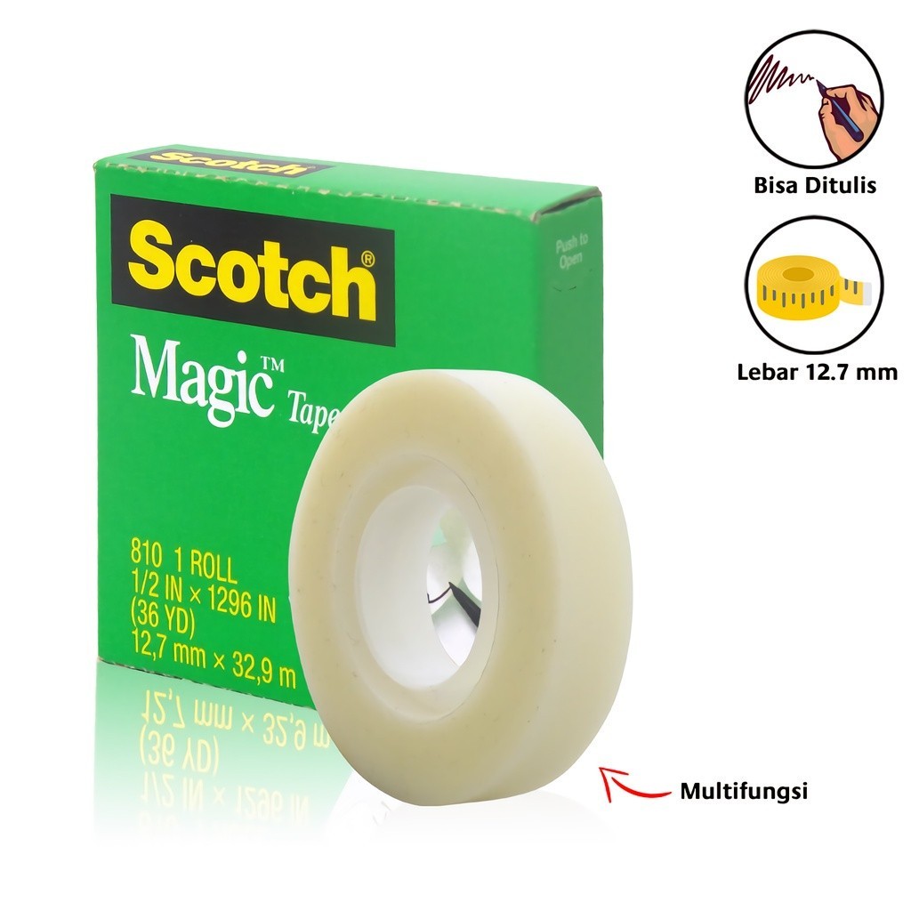 

3M Scotch Magic Tape 810 , 1/2 Inch x 36 Yard 12.7 x 32.9 mm , Small , Untuk berbagai kegunaan Cuci Gudang / Sale / Jual Murah