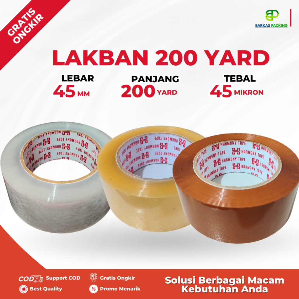 

Lakban / Isolasi 200 Yard Bening Coklat - Panjang 200 Yard x 45 mm Berkualitas Daya Rekat Kuat