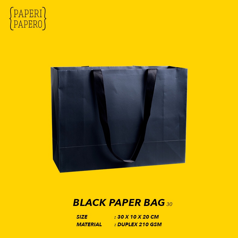 

Black Paper Bag (30x10x20 cm) (1 Pcs) - Shopping Bag / Tas Kertas / Kantong Kertas Hitam dengan Tali Pita Hitam