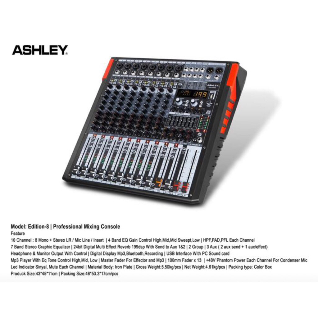 Mixer Ashley Edition 8 Original 8 Channel + Stereo LR Bluetooth