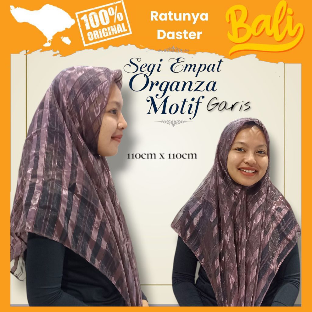 Hijab Segi Empat Organza Motif Garis Hijab Denpasar