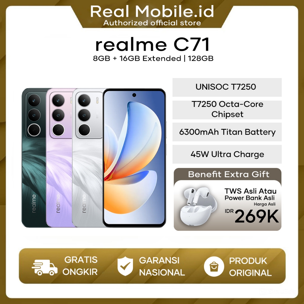 Hp realme C71 4/128GB 6/128GB 8/128GB RAM 8GB+16GB Extended ROM 128GB Terbaru 2025 Garansi Resmi