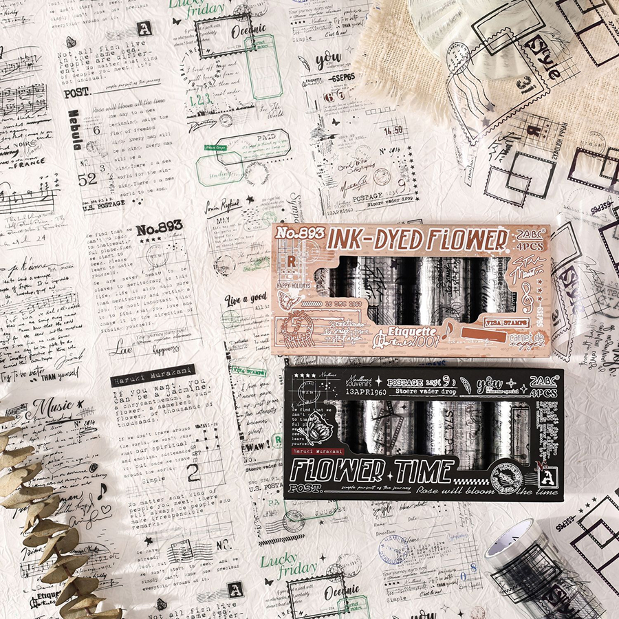 

[Artopia] 1 Box isi 4 Roll Sticker PET Tape Stiker IDF FT Quotes Aksen Black White Stamp Frame