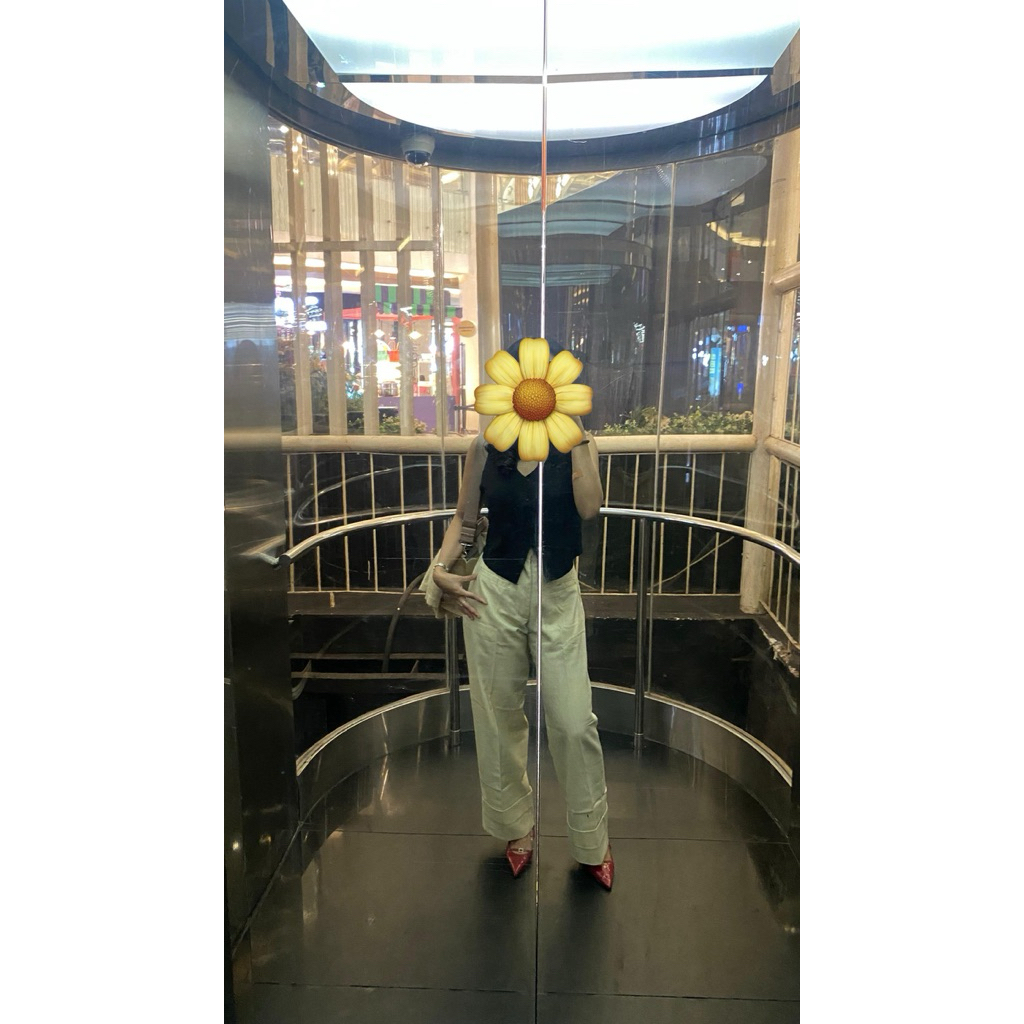 PRELOVED - KULOT LONG PANTS IVORY RUBBER WANITA