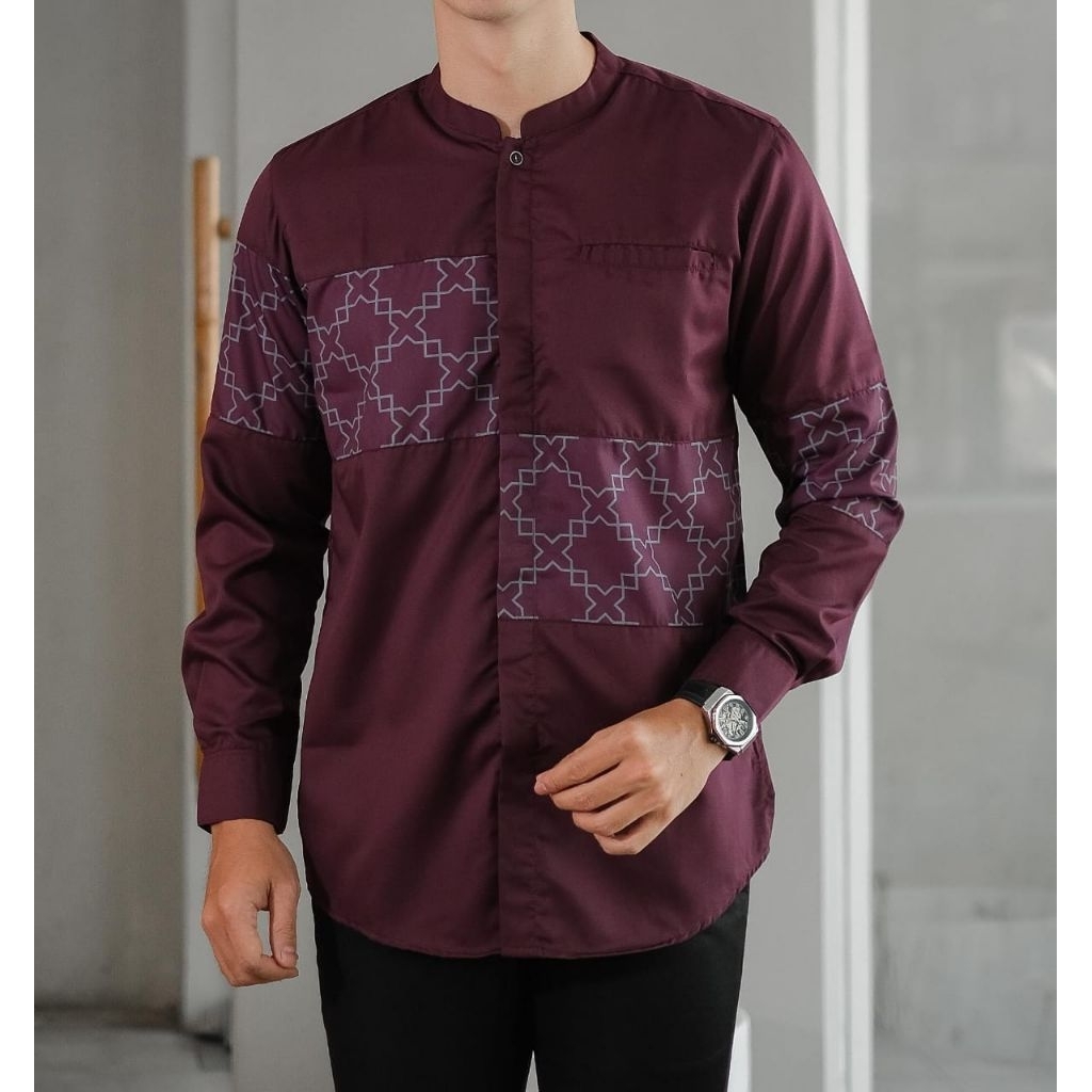 Kemko Pria Lengan Panjang Motif Batik Premium / Baju Koko Pria Lengan Panjang