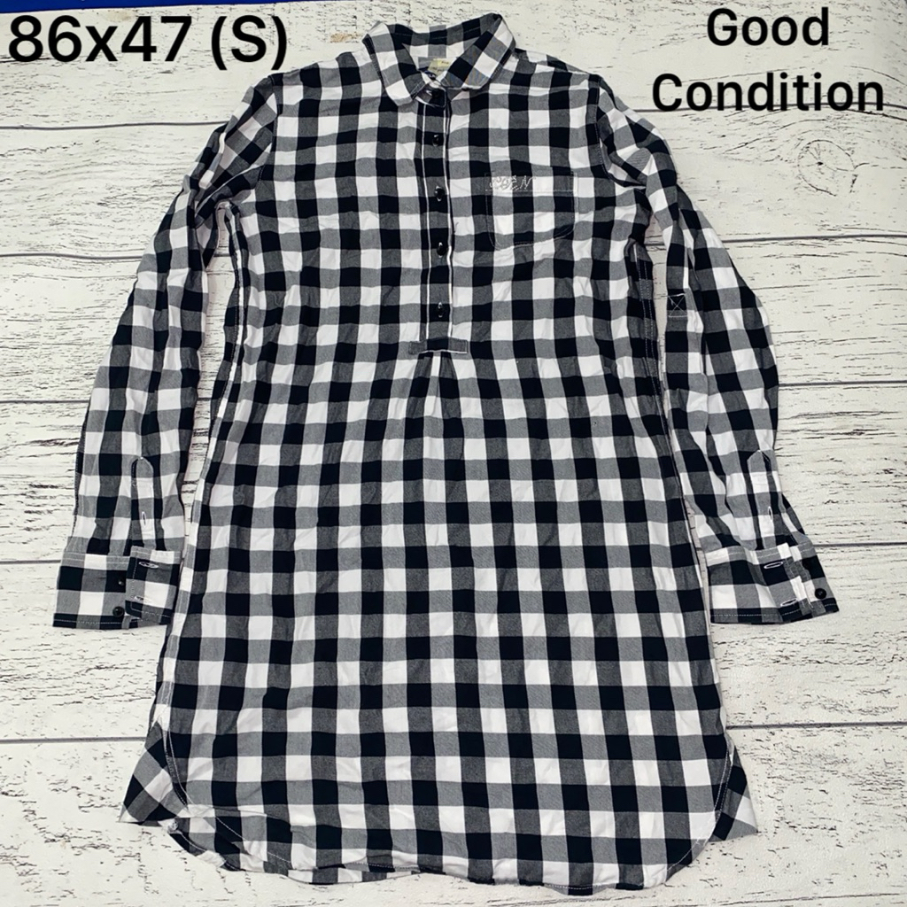 Kemeja Kotak Kotak Hitam Putih CL Ride Panjang Tunik Preloved Size S