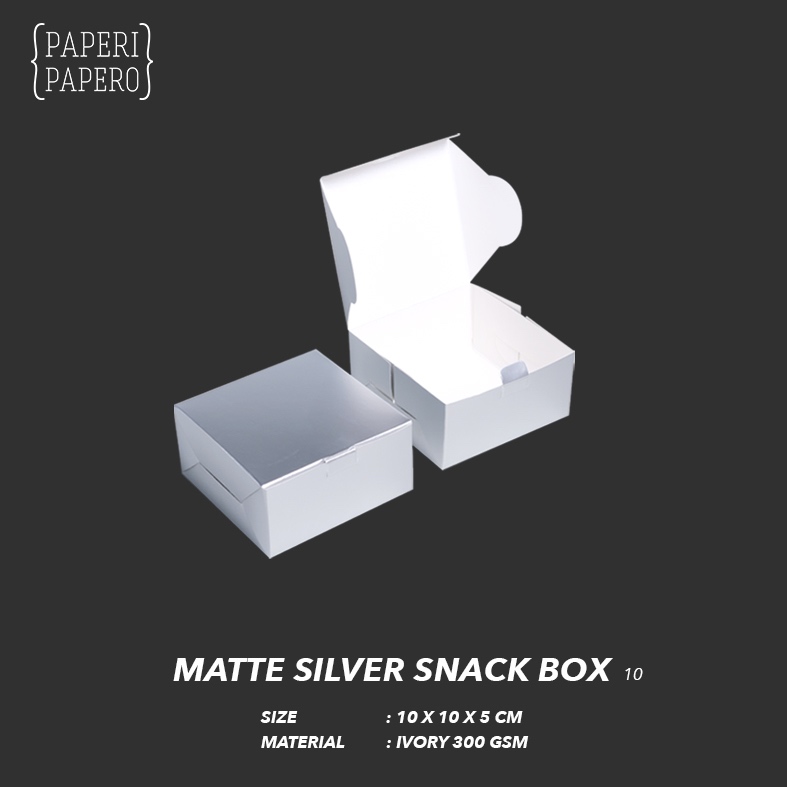 

Matte Silver Snack Box (10 x 10 x 5 cm) - Kotak Packaging Kue Perak Doff Premium Hampers Souvenir