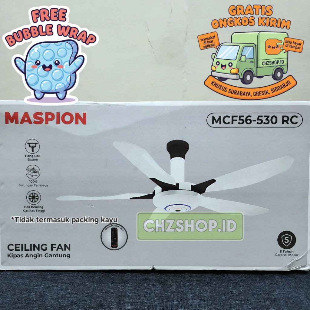 Kipas Angin Gantung Maspion 56 inch Ceiling Fan MCF56-530 RC | MCF56530RC White 5 Baling-Baling Dile