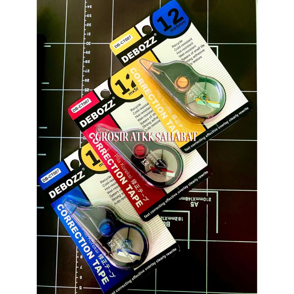 

GROSIR HARGA 1 LUSIN CORRECTION TAPE DEBOZZ DB-CT007 / TIP EX