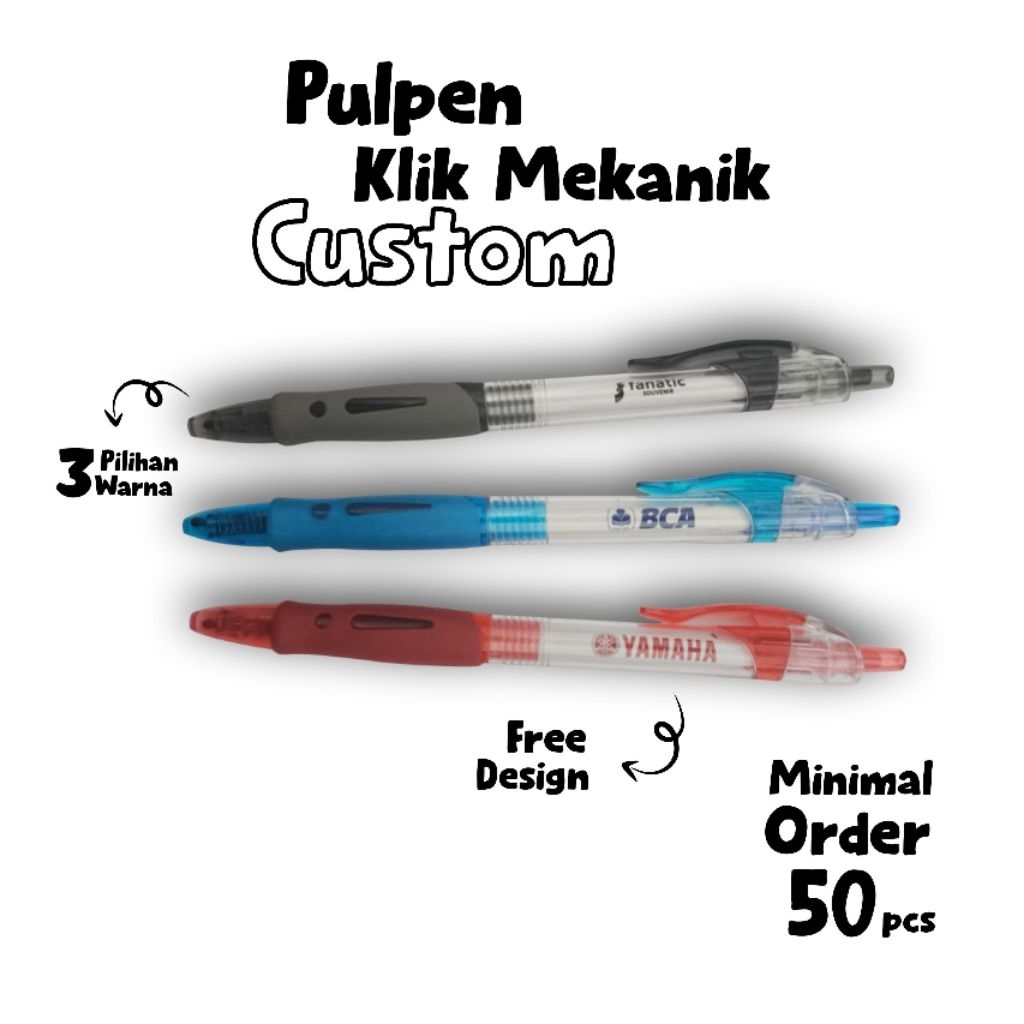 

Pulpen Klik Mekanik Custom Logo | Souvenir Promosi | souvenir Pernikahan | Hadiah | Bolpen / Pena /Pen Murah