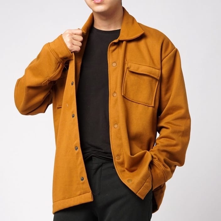 Shacket Overshirt Kemeja Jaket Pria Coklat Casual Premium | Outer Tebal Stylish Kekinian