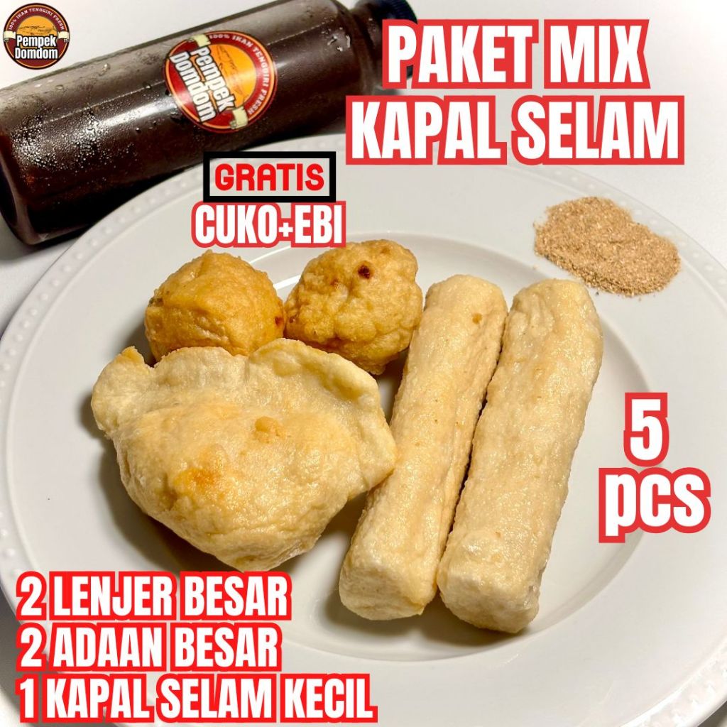 

Pempek Mix 5 Pcs Kapal Selam Frozen 100% Ikan Tenggiri Asli | Pempek Palembang Asli | Empek Empek Palembang Frozen