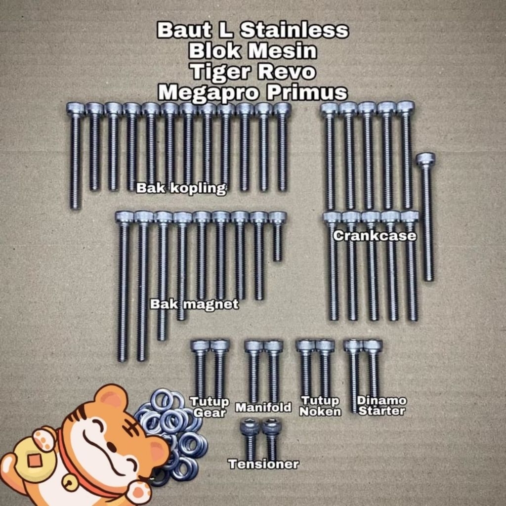BAUT L BLOK MESIN STAINLESS BLOK MESIN TIGER REVO / MEGAPRO PRIMUS BAUT L STAINLESS ANTI KARAT 100% 