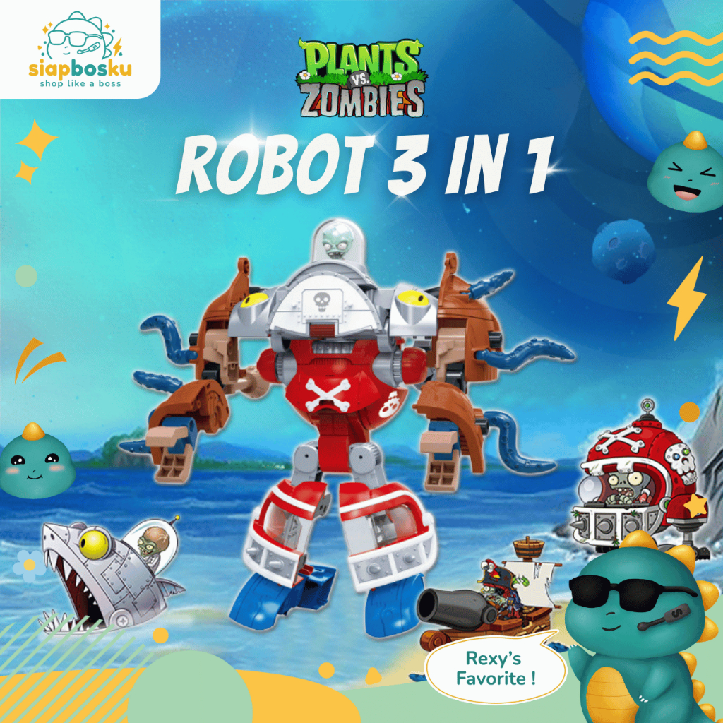 ROBOT MAINAN ANAK PLANT VS ZOMBIE ACTION FIGURE 3 IN 1 BOSS DEFORMATION