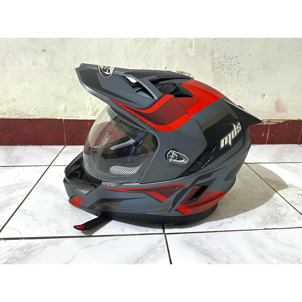 Helm MDS pro full face double visor warna abu merah second size L