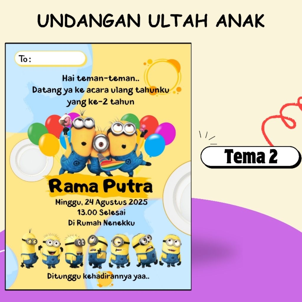 (READY) UNDANGAN ULANG TAHUN ANAK / BIRTHDAY INVITATION / UNDANGAN ULTAH / UNDANGAN / ULANG TAHUN / 
