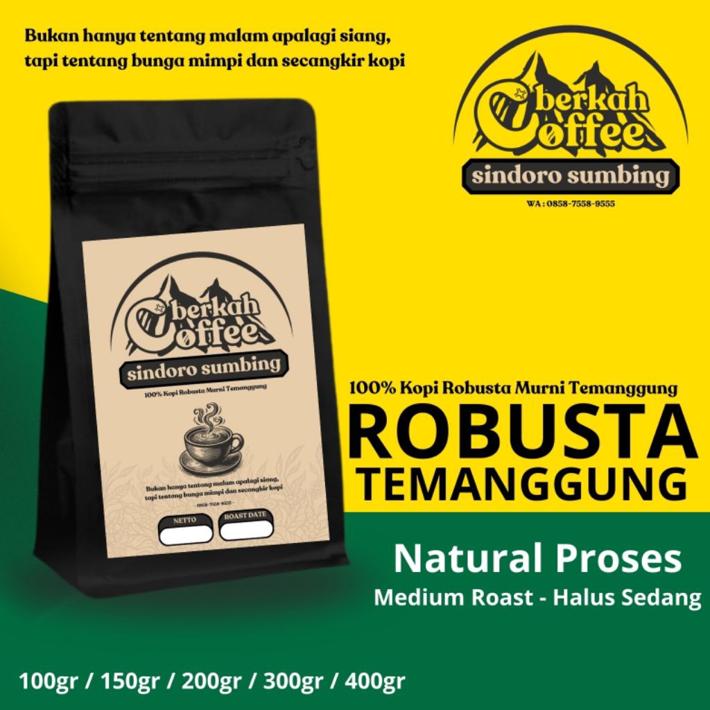 

(100gr/150gr/200gr/300gr/400gr/1kg) Kopi Bubuk Robusta Natural Temanggung - Kopi Temanggung - Berkah Coffee Sindoro Sumbing