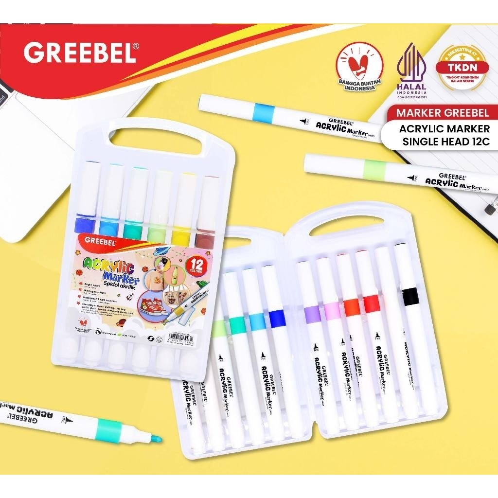 

Spidol GREEBEL Acrylic Marker Single Head / Sketsa Marker Set Spidol Warna Warni 12 WARNA