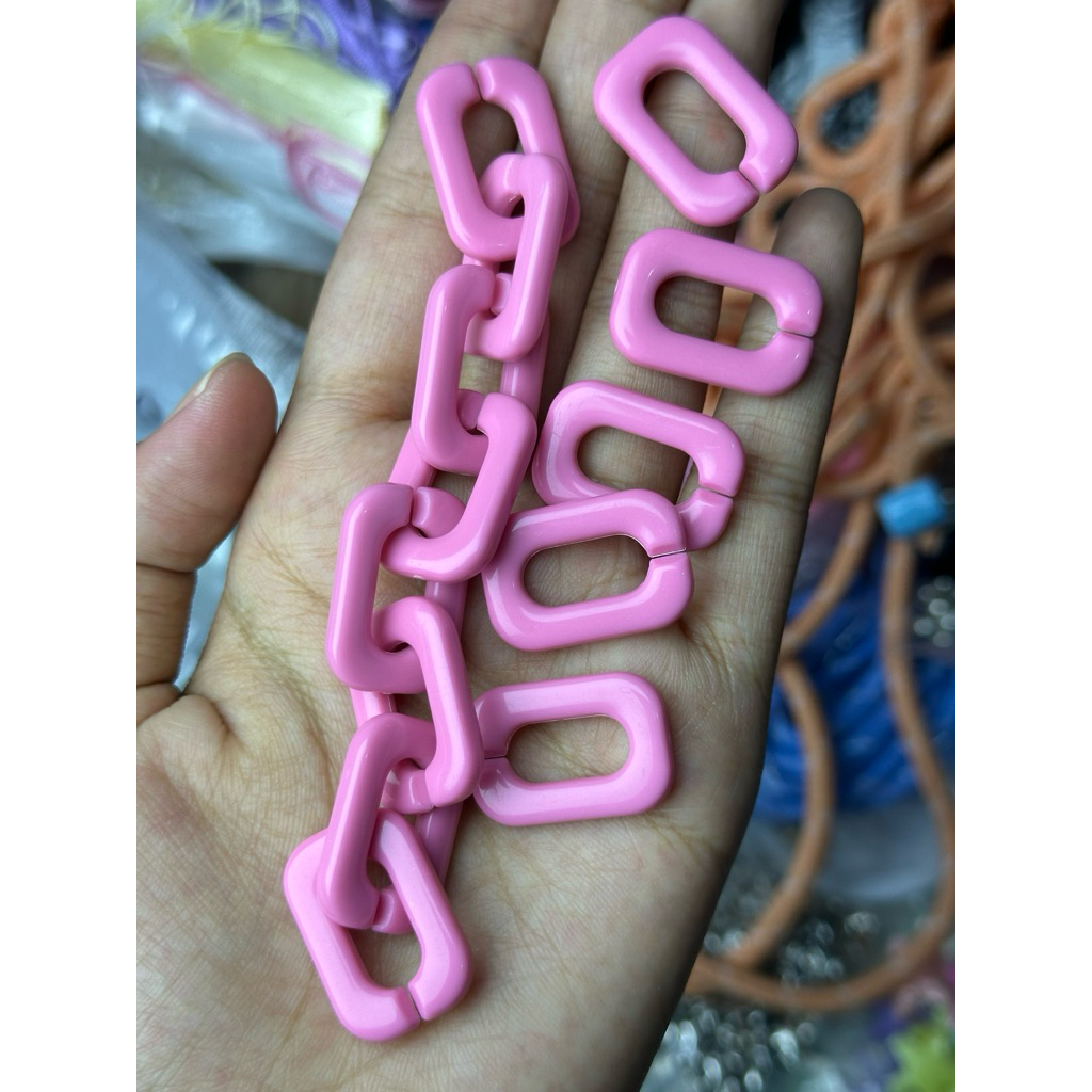 MOTE RANTAI KOTAK GEPENG / MOTE RANTAI AKRILIK WARNA SOFT / MOTE RANTAI KOTAK