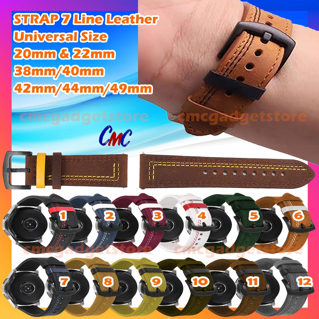 Strap Smartwatch 7 LINE CMC Leather Jahit Tali Jam Tangan Kulit 22mm 20mm Universal Size Watch Huawe