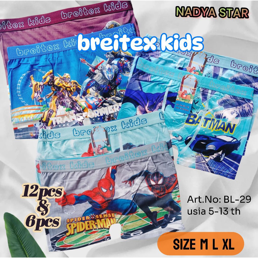 12pcs Boxer Anak Laki-laki/ Lusinan Celana Dalam Boxer Anak Laki-laki Import Breitex
