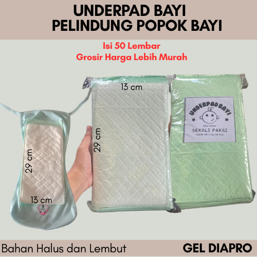 HARGA GROSIR  ISI 50 UNDERPAD BAYI JAHIT TEPI PELINDUNG POPOK ALAS OMPOL UNTUK BAYI BARU LAHIR 13cmx