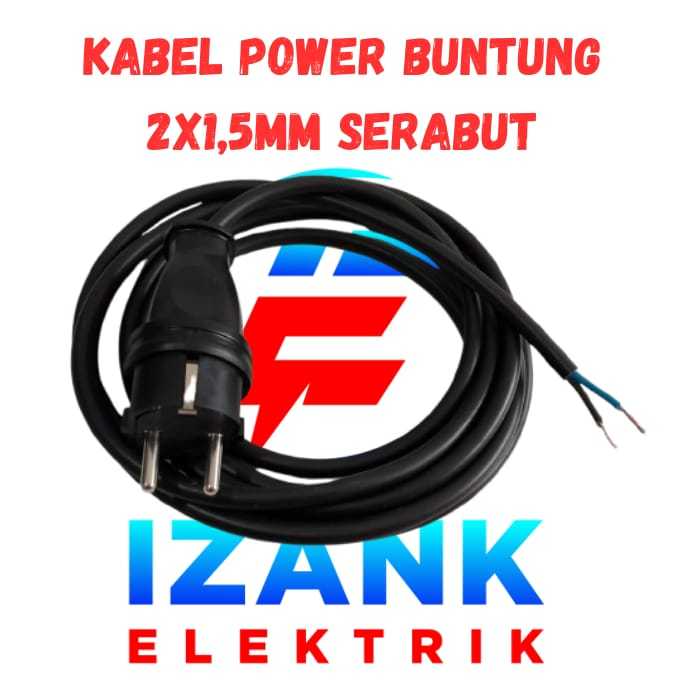 Kabel Power Buntung Isi 2  3/5/10 Meter - Kabel Buntung 2x1,5mm KABEL AC 16A 250V  LISTRIK Sambungan