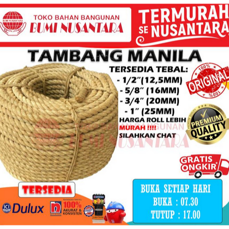 

TAMBANG MANILA 12MM 16MM 20MM 25MM DADUNG TALI KAPAL TAMBANG GONI - 1/2"(12MM)