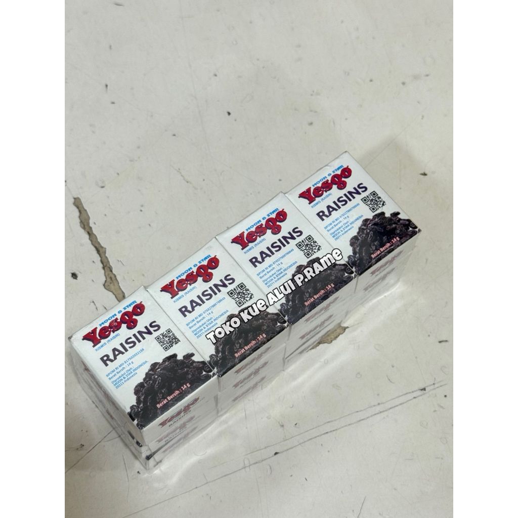 

Kismis Yesgo Hitam / Anggur Hitam Kering Yesgo / Yesgo Raisin (14 Gram x 12 Ktk Kecil)