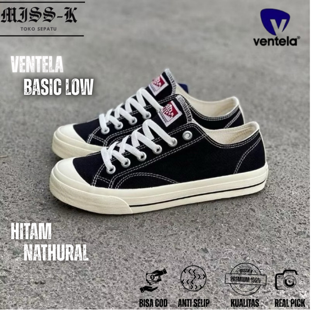 Ventela Basic Low Black Natural / Sepatu Vantela Original Premium 100% Pria