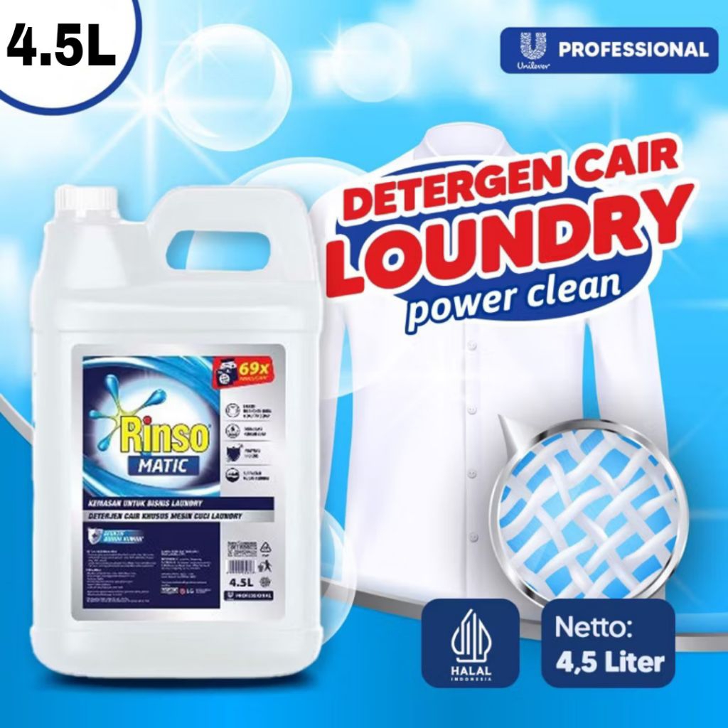 Deterjen Rinso Matic Profesional 4.5 Liter / Liquid Laundry Kiloan / Detergent Cair POLOS TANPA LABE