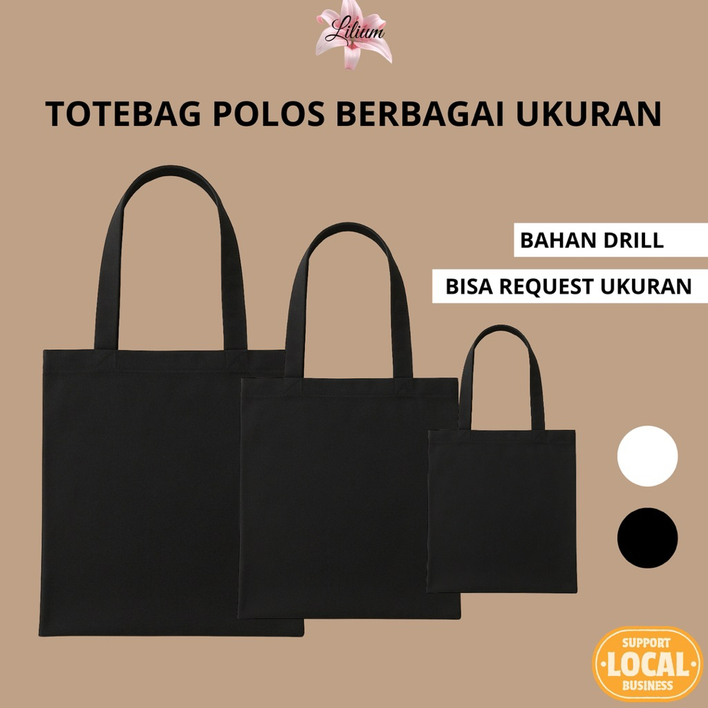 Totebag Hitam Polos | Totebag Berbagai Ukuran | Totebag | Totebag Drill | Totebag Polos | Totebag Be