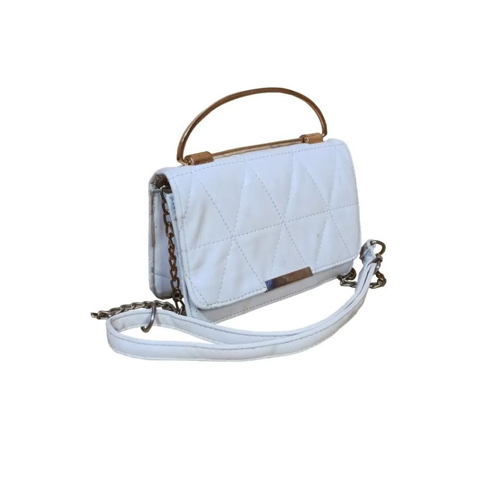 Tas Selempang Mini Wanita Import Korea Kulit Putih Rante Rantai