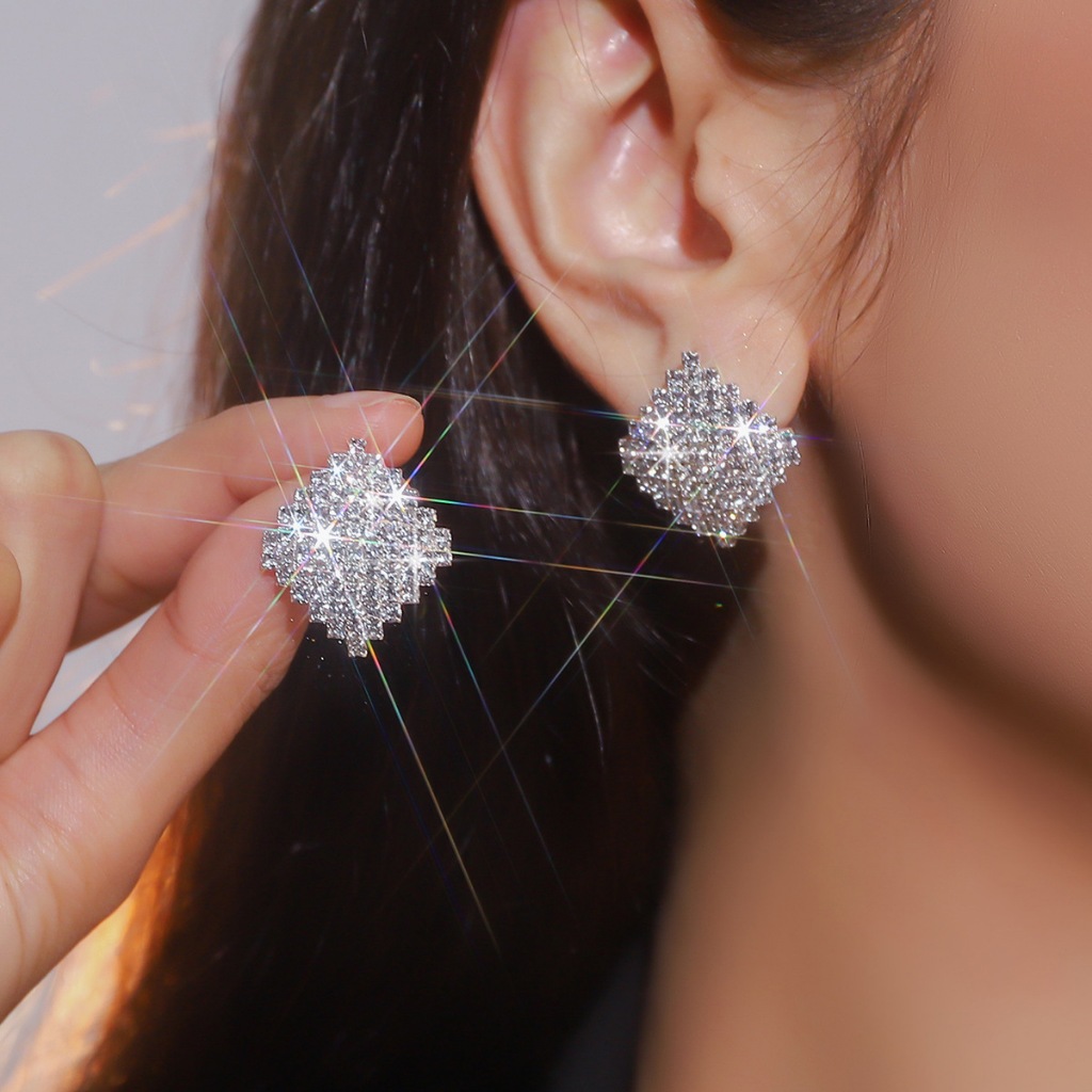 Anting Tusuk Diamond Square - Anting Stud Diamond Kotak - Anting Pesta Pernikahan