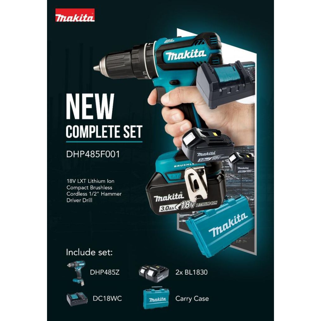 Mesin Bor Baterai Cordless Drill Makita 13mm 18V Brushless DHP485FN001
