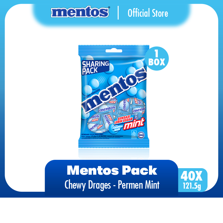 

Mentos Chewy Dragees Mint Pack 108g - Permen Rasa Mint (1 Box)