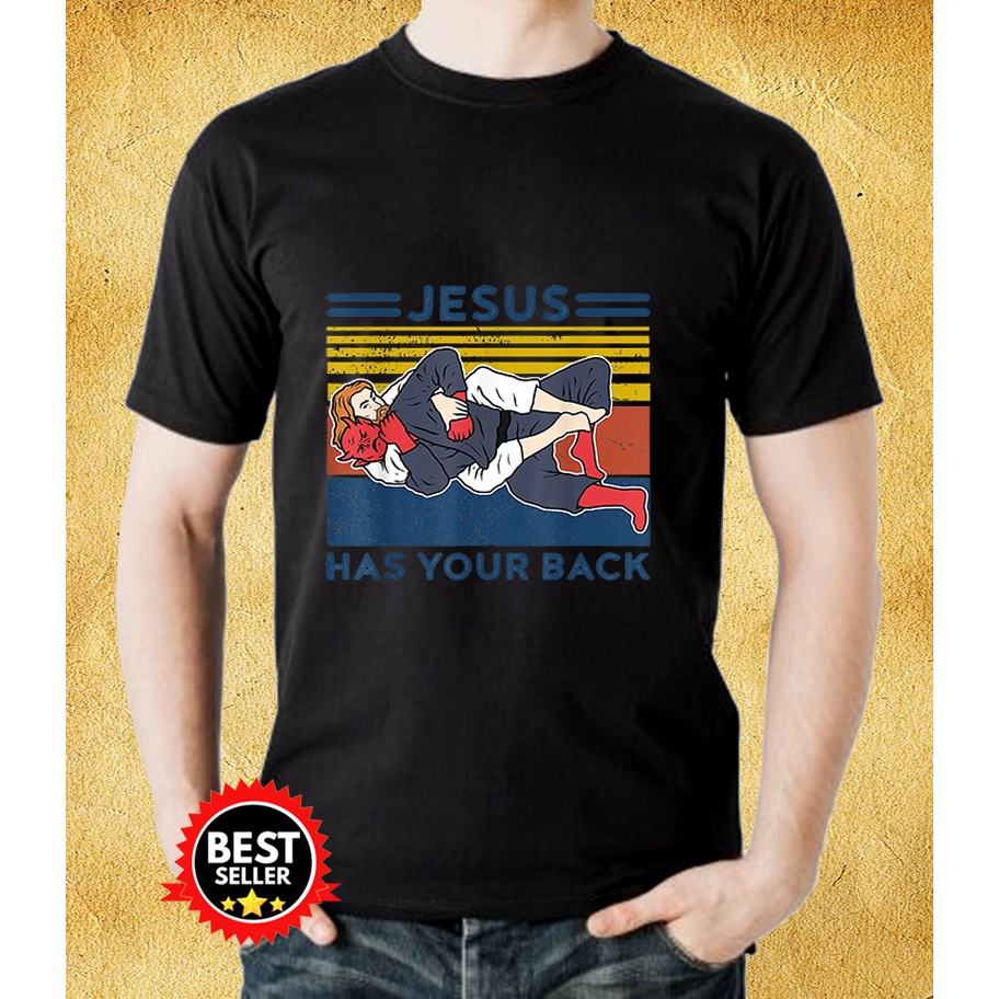T-Shirt Brazilian Jiu Jitsu Jesus Has Your Back Essential Kaos