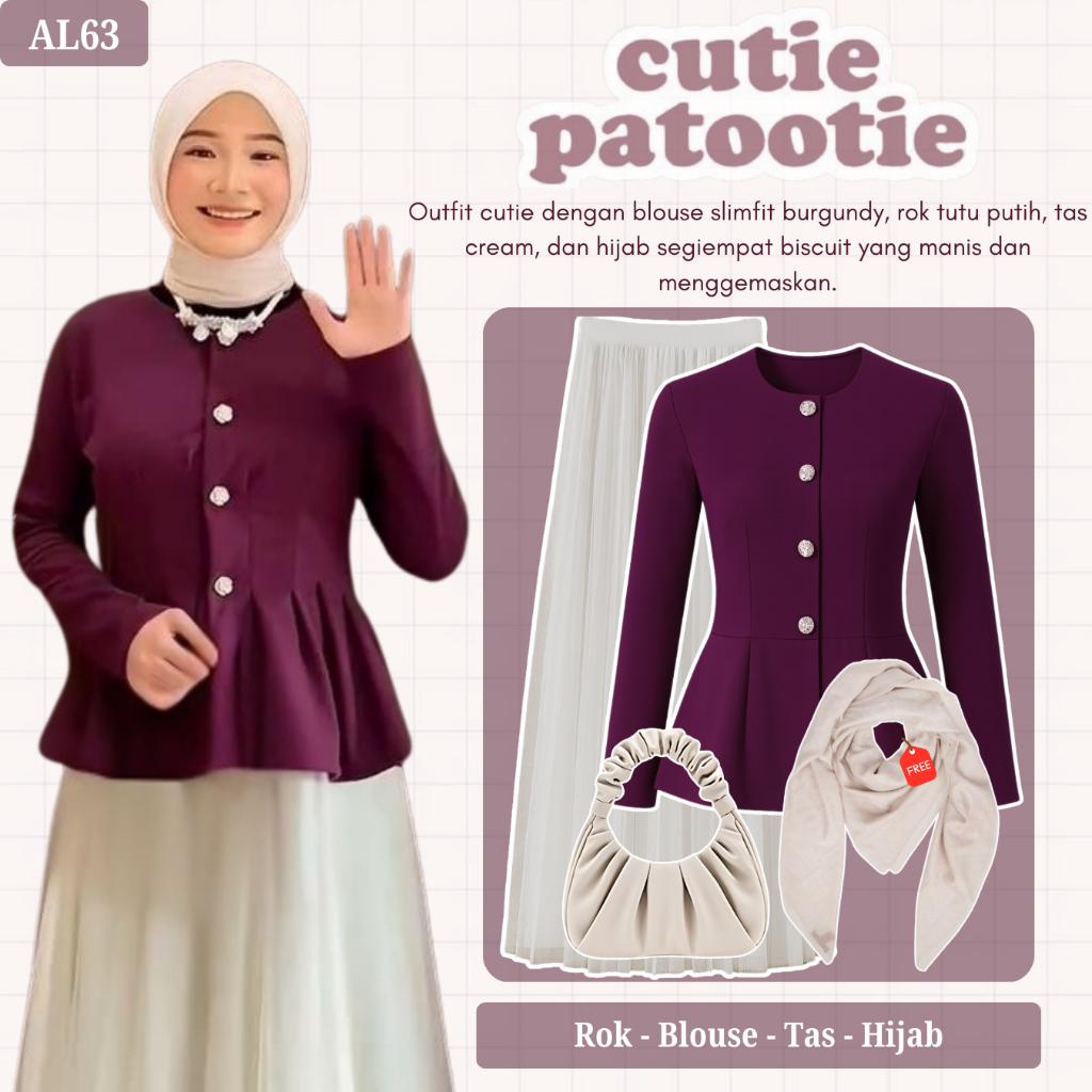 Outfit Remaja Kekinian | Blouse Slimfit, Rok Tutu, Tas Wanita, Hijab Bella Square | Setelan Kondanga